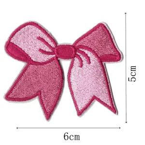 Pink bow embroidery patch DIY clothing accessory appliques, cute cloth badge for jacket.