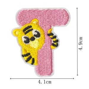 Cute animal letter F embroidery patch, cartoon tiger pattern decorative iron on badge for kids.