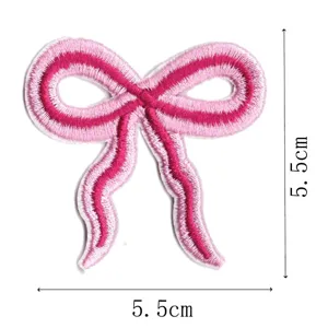 Pink bow embroidery patch, delicate ribbon design, ideal for clothing and hair accessories DIY.
