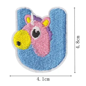 Cute unicorn letter U embroidered patch for clothing DIY, colorful kids decorative badge.
