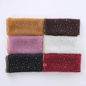 Vrouwen mode glanzend strass polyester vierkant sjaal sluier elegante veelzijdig 80cm