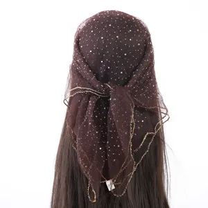 Bruine strass mesh hoofddoek vrouwen sprankelende sluier chic haaraccessoire 80cm