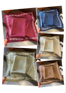 French satin 70cm printed square scarf women versatile vintage neckerchief silk shawl