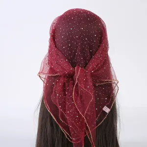 Vrouwen transparante pailletten hoofddoek strass mesh sluier haar accessoire vintage chic