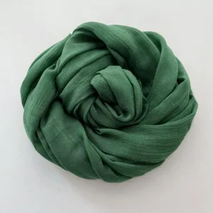 Sciarpa in cotone lino verde scuro da donna, lunga tinta unita retro autunno inverno calda.