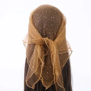 Strass polyester vierkante sjaal hoofdsluier, 80cm elegante transparante haardoek.