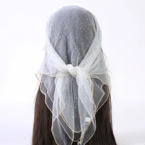 Sprankelende strass mesh hoofddoek voor dames, elegante witte doorschijnende mode sjaal.