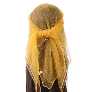 Vrouwen mode strass polyester vierkante hoofddoek sluier elegante 80cm haardoek