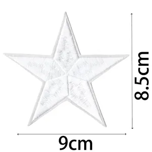 Gros plan détaillé d'un patch brodé en forme d'étoile blanche avec dimensions précises.