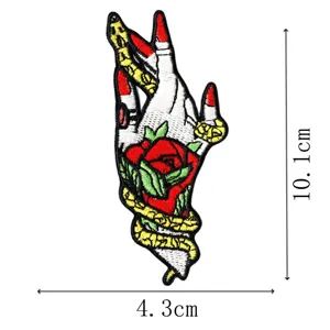 Parche bordado accesorio de ropa decorativo con diseño de mano rosa y serpiente