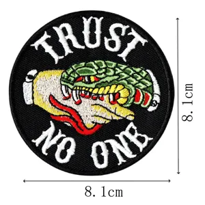 Parche bordado insignia, diseño genial de apretón de manos de serpiente, diámetro 8,1cm, ideal chaquetas.