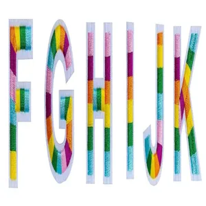 Colorful embroidered alphabet letter patches for clothing, DIY school uniform accessories.