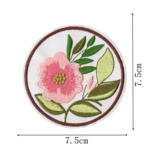 Round embroidered flower patch adhesive clothing badge decorative applique size 7.5cm