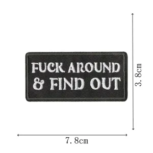 Tactical morale patch embroidery applique badge with text design detail view for jackets bags.