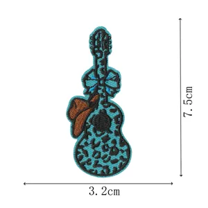 Écusson brodé guitare avec nœud chapeau motif léopard décoration pour vêtements 7.5cm