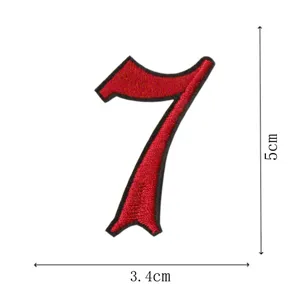 Rood geborduurd nummer 7 opnaaier, strijkbare stof applicatie voor kleding reparatie DIY.