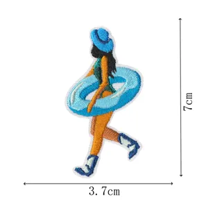 Cute embroidered beach girl patch iron on clothing badge apparel appliques 7cm tall.