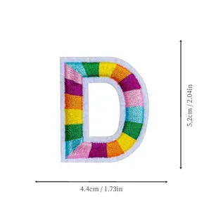 Colorful rainbow embroidered letter D patch, DIY clothing accessory and school uniform badge.
