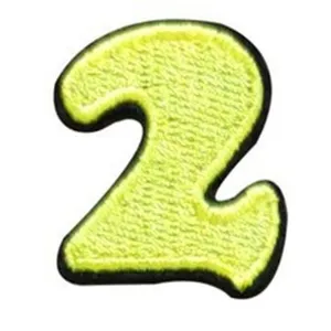 Neon yellow green number 2 embroidered patch iron on DIY clothing accessory badge appliques