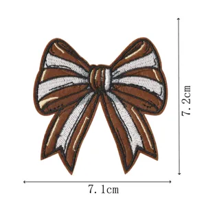 Toppa ricamata con fiocco a righe marroni e bianche, decorazione vestiti, misura 7,2x7,1cm