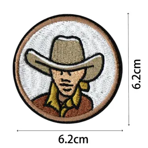 Embroidered cowboy patch badge, high quality round patch for clothing decoration and DIY crafts.