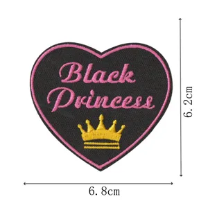 Black Princess Heart Embroidered Patch Cute Crown Applique For Clothes Decoration