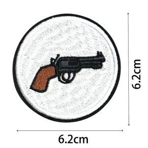 High quality round embroidered pistol patch, durable sewing badge for clothing and bags.
