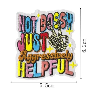Embroidered patch with humorous English text and skeleton hand design for jacket decoration.