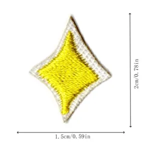 Embroidery patch detail showing the yellow and white diamond star shape with precise size.