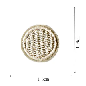Detailed view of a round embroidered patch showing 1.6cm dimension and neat edges.