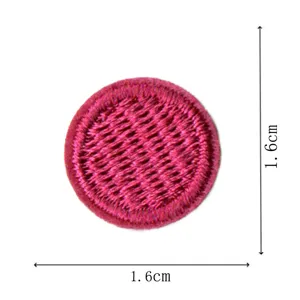 Round embroidered patch detail, 1.6cm diameter pink fabric badge for DIY clothes repair & decoration.