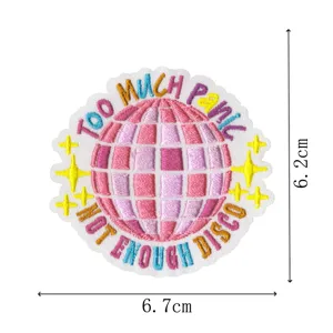 Embroidered disco ball patch appliques with fun text statement for jacket bag decoration