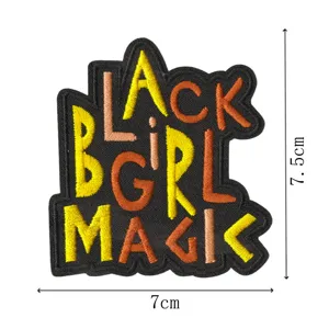 Black Girl Magic embroidered patch badge, stylish DIY clothing accessory, durable fabric applique.