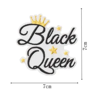Black Queen embroidery patch iron on clothing decorative badge with gold crown and stars 7cm