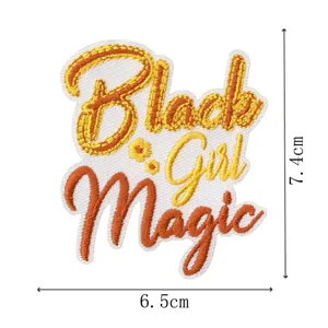 Black girl magic embroidered patch DIY clothing decorative badge, size 7.4x6.5cm.