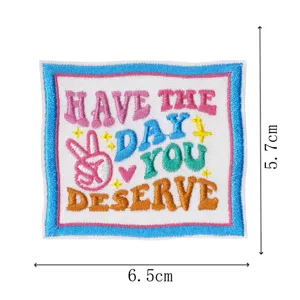 Retro motivational embroidered patch for jackets and bags with peace sign design size 6.5x5.7cm