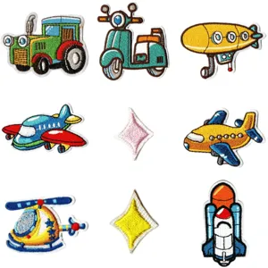 Cartoon Vehicle Embroidered Patches Cute Tractor Airplane Helicopter Rocket Iron On Sew On Patches For Clothing Decor