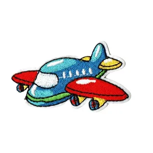 Cute cartoon airplane embroidered patch for clothing, colorful fabric appliques DIY accessories