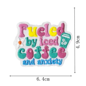 Embroidered patch cute coffee anxiety badge iron on patch clothing jacket decor.