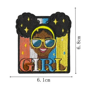 Patch brodé fille noire mignon dessin animé écusson en tissu pour veste vêtements déco