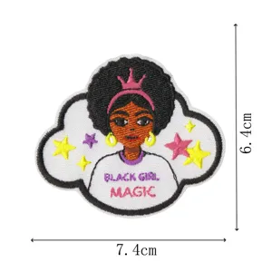 Patch brodé magie de fille noire badge en tissu autocollant de décoration de vêtement