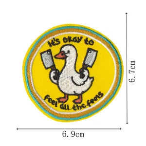 Funny duck holding cleavers embroidered patch cute animal badge iron on clothing accessory
