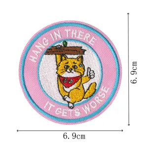 Cute cartoon cat embroidered patch iron on badge jacket accessory diy decorative appliques 6.9cm