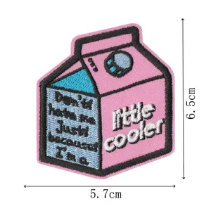 Cute pink milk carton embroidered patch DIY iron-on clothing badge applique decor accessory