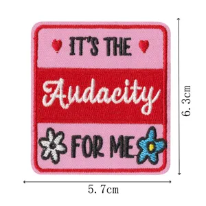 Pink embroidered patch with funny quote text design, decorative clothing badge accessory