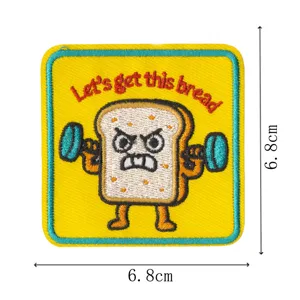 Cute cartoon bread lifting weights embroidered patch for clothing jackets and bags decoration.