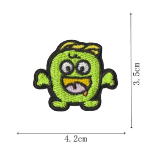Divertido parche bordado de monstruo verde para ropa y bolsos decoración, vista detallada.