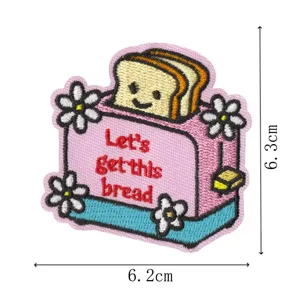 Cute toaster embroidery patch for jacket clothing decoration, pink bread iron on cloth badge.