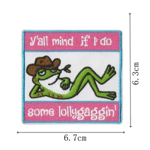 Cute cowboy frog embroidered patch funny animal iron-on badge for jacket backpack decor