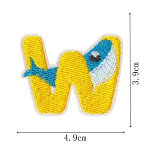 Letter W Whale Embroidery Patch Cute Animal Cloth DIY Badge Applique Kids Clothing Decor